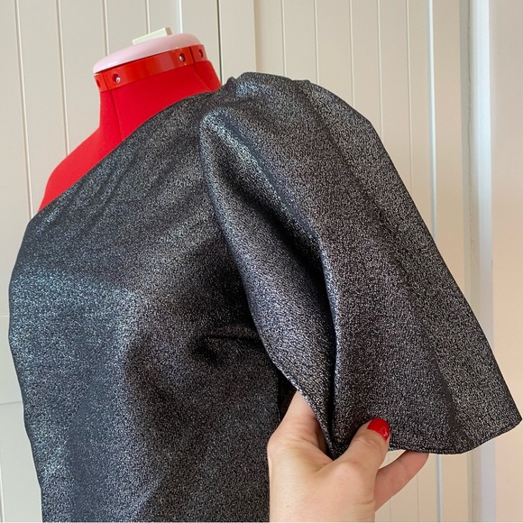 ZARA Metallic One Shoulder Top, Silver, Lined, Women's (US S) - Picture 5 of 16